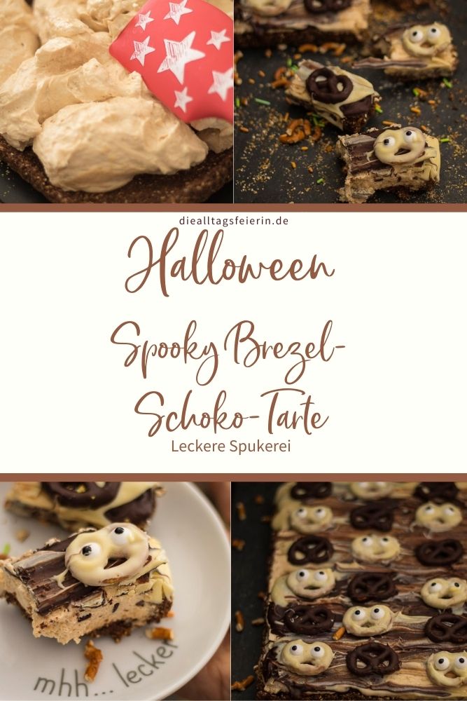Halloween, Spooky Brezel-Schoko-Tarte mit süßen Geistern