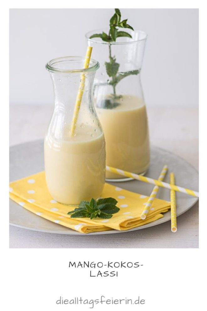 Mango-Kokos-Lassi, Lassi, indisches Joghurtgetränk, veganes Lassi, Lassi mit Kokoswasser, Lassi mit Kokosmilch, Mango, Kokoswasser, Kokosmilich, sommerliche Erfrischung, diealltagsfeierin.de