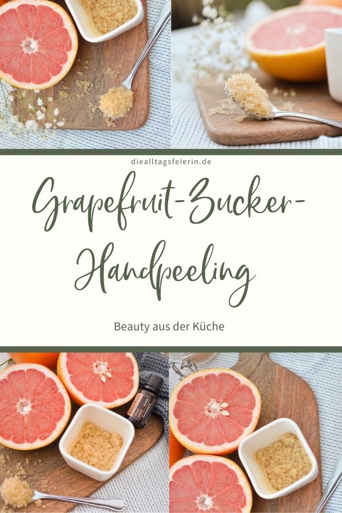 Grapefruit-Zucker-Handpeeling ein DIY aus der Küche von Christina von meinpusteblumengarten.de. Ätherische Öle schön verpackt