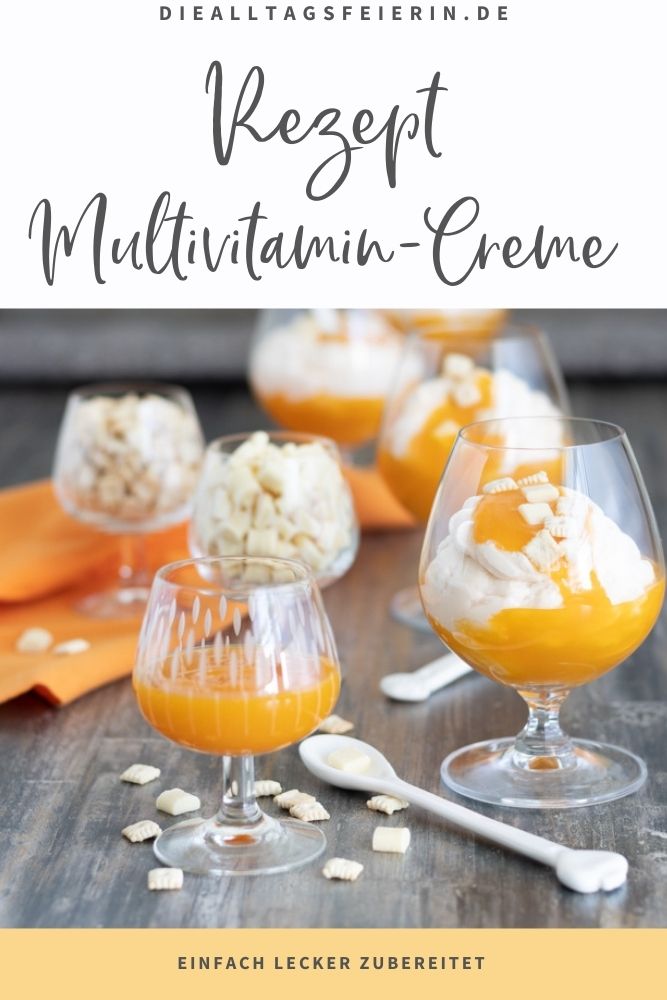 Multivitamin-Creme, ein leckerer Nachtisch, der dir den Frühling in den Mund zaubert. Mit Multivitaminsaft und Joghurt