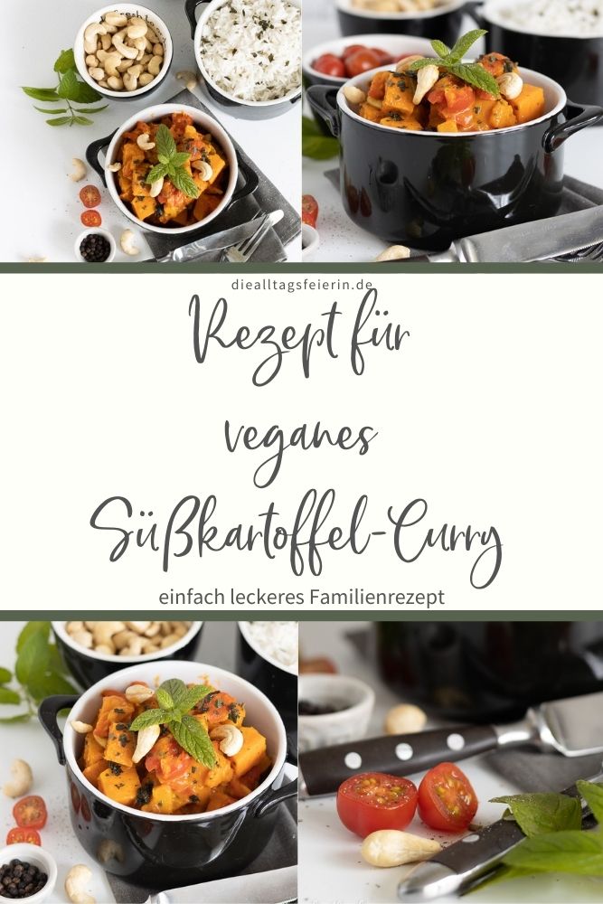 Rezept für ein buntes veganes Süßkartoffel-Curry mit Hokkaidokürbis, Cherrytomaten, Paprika