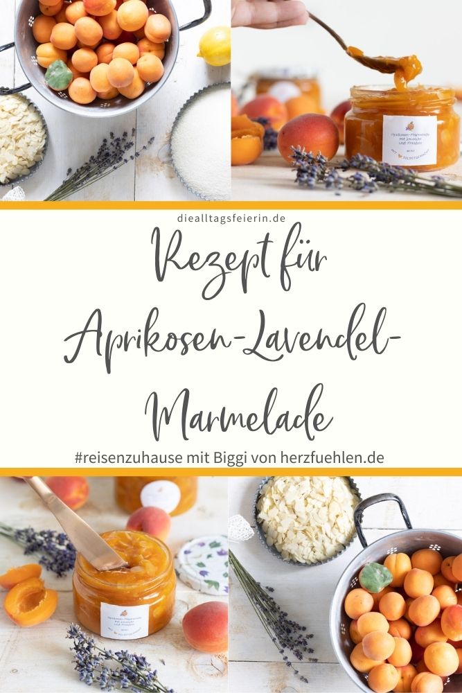 Aprikosen-Lavendel-Marmelade mit Mandeln. Rezept für #reisenzuhause mit Biggi von herzfuehlen.de