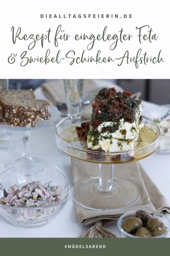 Eingelegter Feta, Rezept für dein Buffet und zum Genießen, diealltagsfeierin.de, Zwiebel-Schinken-Aufstrich