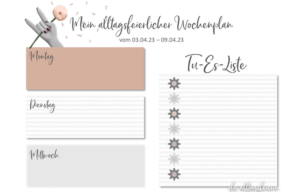 Essensplan No 14-2023, diealltagfeierin.de, Freebie, Wochenplan zum Ausdrucken