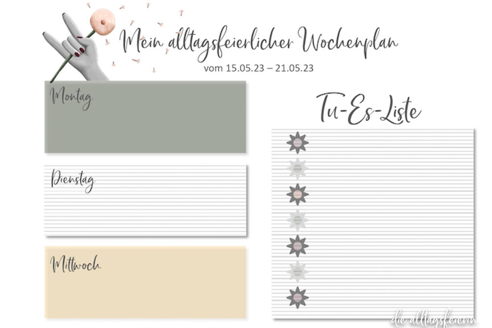 Essensplan No 20-2023, diealltagfeierin.de, Freebie, Wochenplan zum Ausdrucken