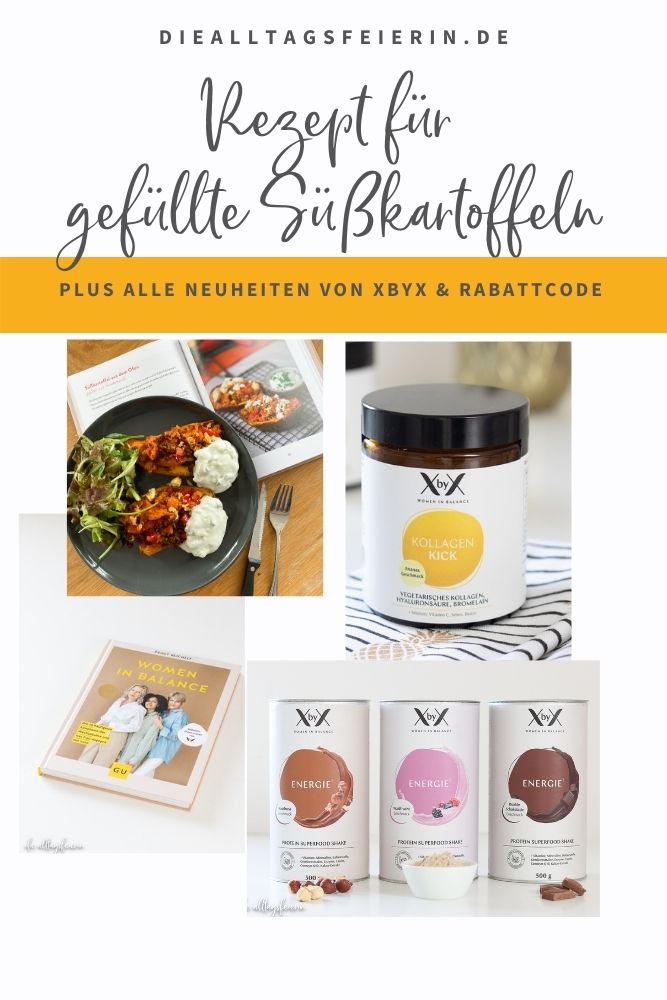 Rezept: Gefüllte Süßkartoffeln, Rabattcode und viele Neuheiten von XbyX, Buch Women in Balance, diealltagsfeierin.de