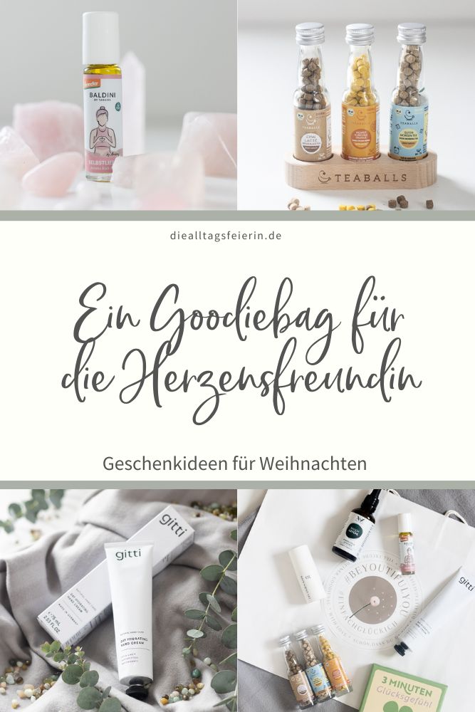 Geschenkidee für Weihnachten: ein Goodiebag für deine Herzensfreundin. XbyX, Dr. Vivien Karl, gitti, Teaballs, Die Geschenkbuchverlage, Taoasis, Flaschenpostgin, diealltagsfeierin.de